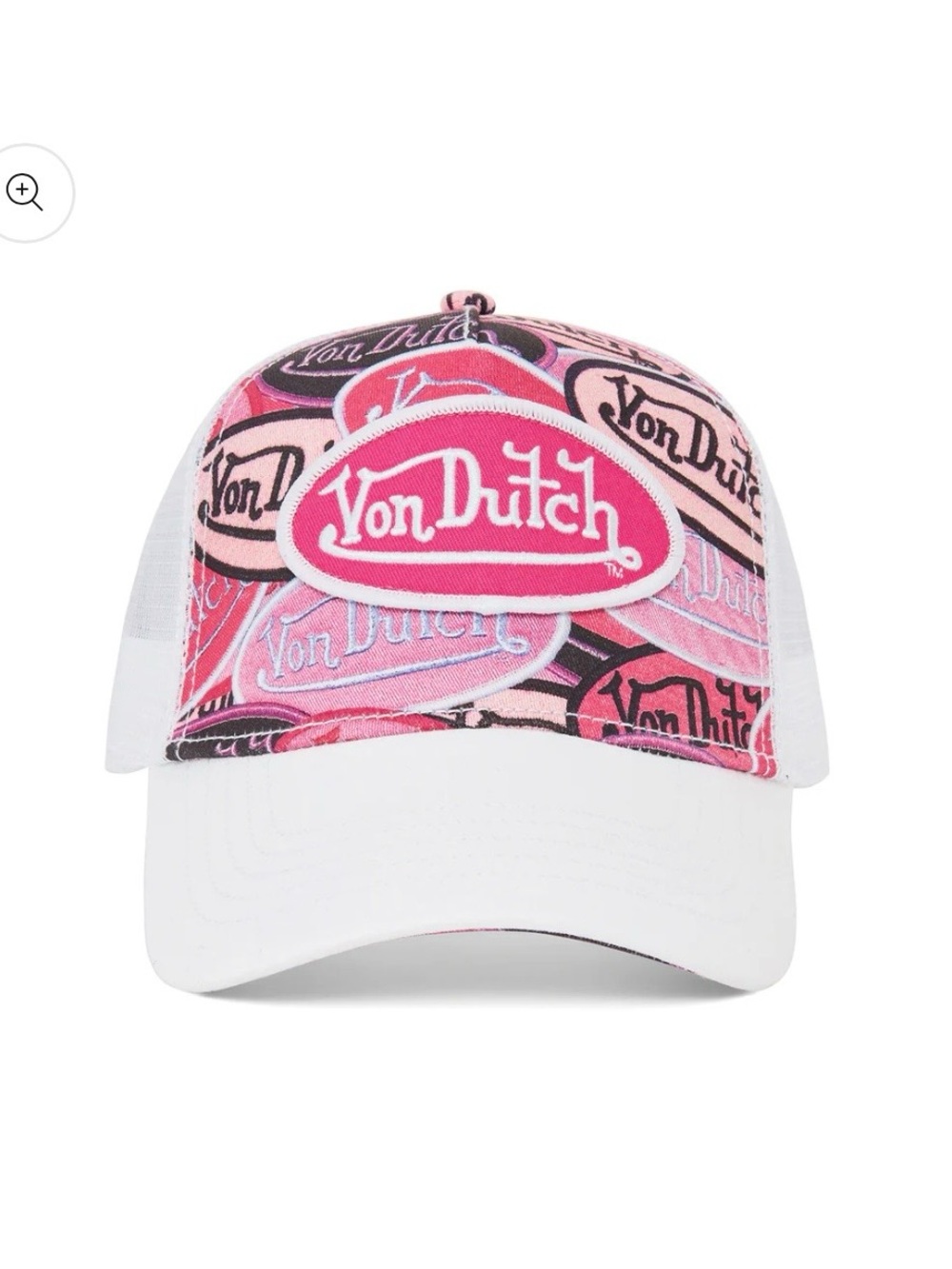 Von Dutch White & Pink Logo Patch Trucker Hat